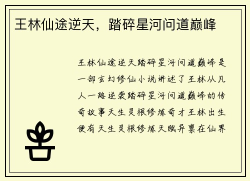 王林仙途逆天，踏碎星河问道巅峰