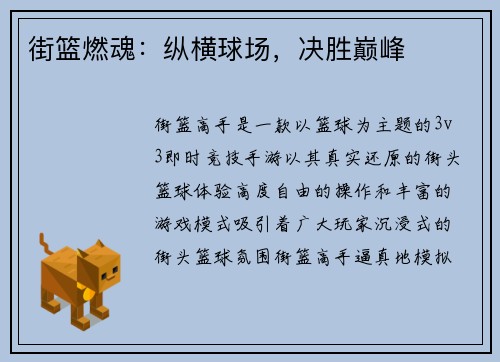 街篮燃魂：纵横球场，决胜巅峰